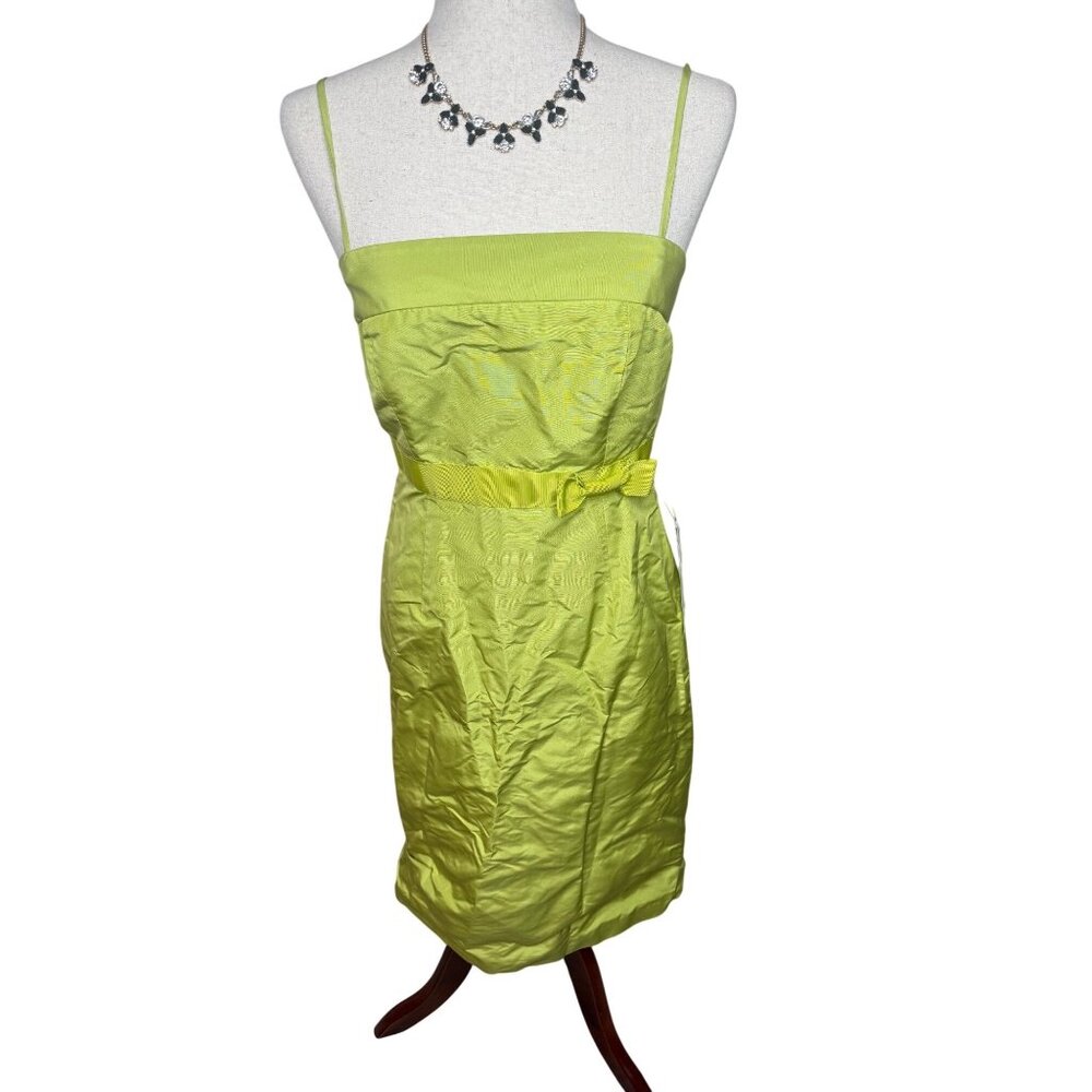 NWT Vtg 90s J. Crew Strapless Lime Green Silk Dress Bow  Empire Sz 6 Formal  Y2k